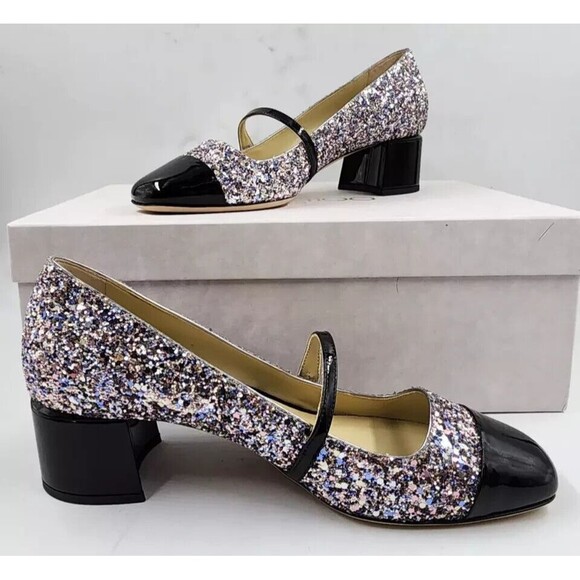 Jimmy Choo Women's Elisa 45 Glitter Cap Toe Pumps, Black/Multi, Size 7 - Picture 2 of 4